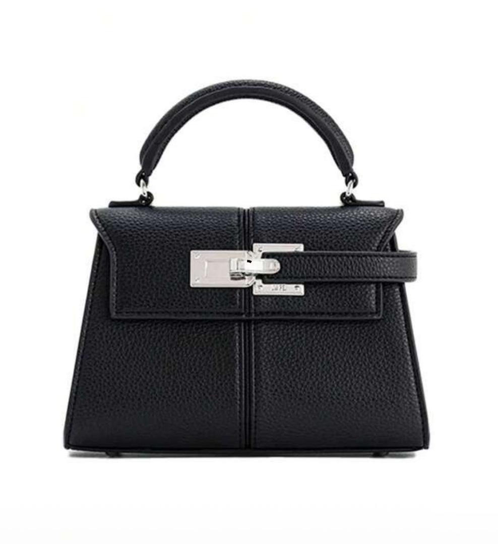 Black Structured Handbag with Silver Lock