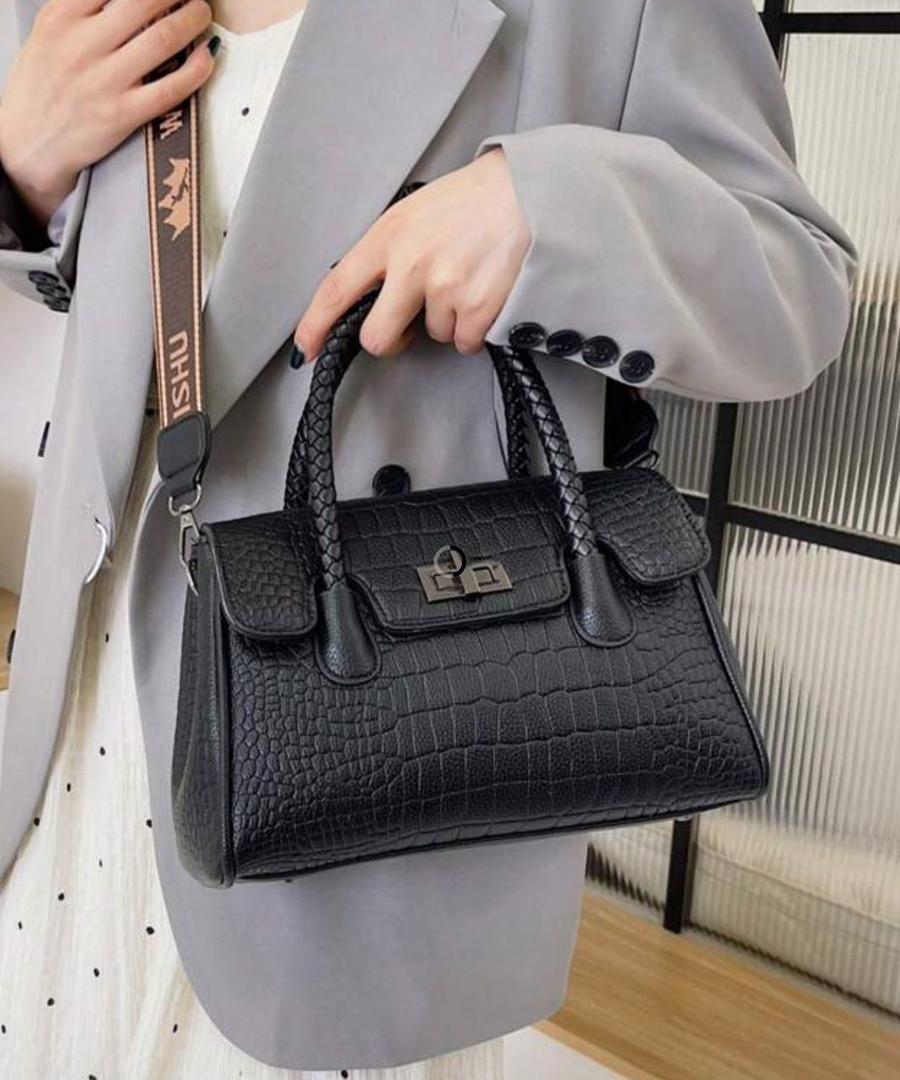 Black Croc-Embossed Handbag