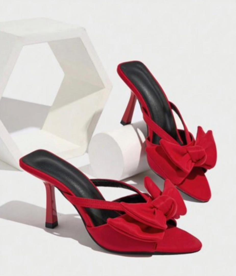 Red Bow Detail High-Heeled Mules