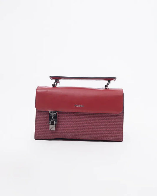 Elegant Red & Maroon Textured Handbag by PEDRA