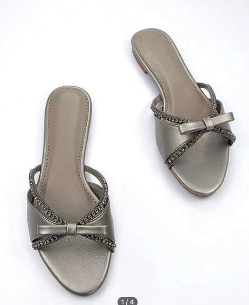 Silver Bow-Detail Sandals