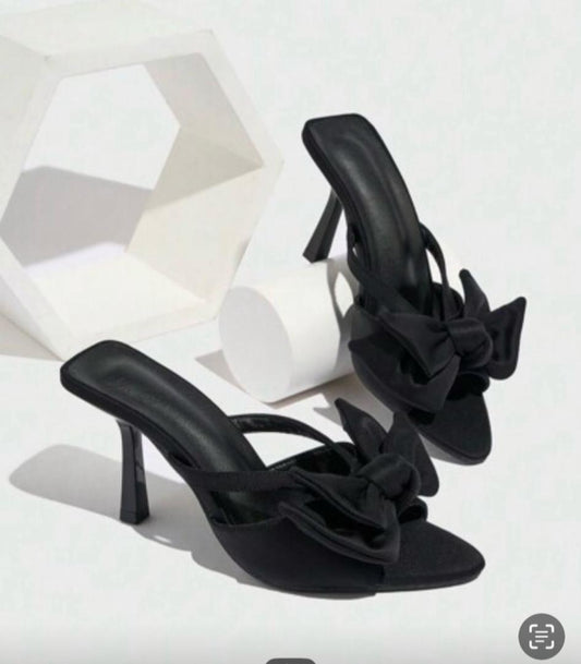 Black Bow Stiletto Sandals