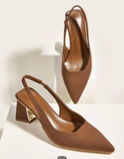 Brown Slingback Block Heels