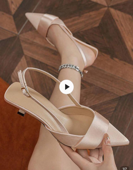 Champagne Satin Slingback Heels