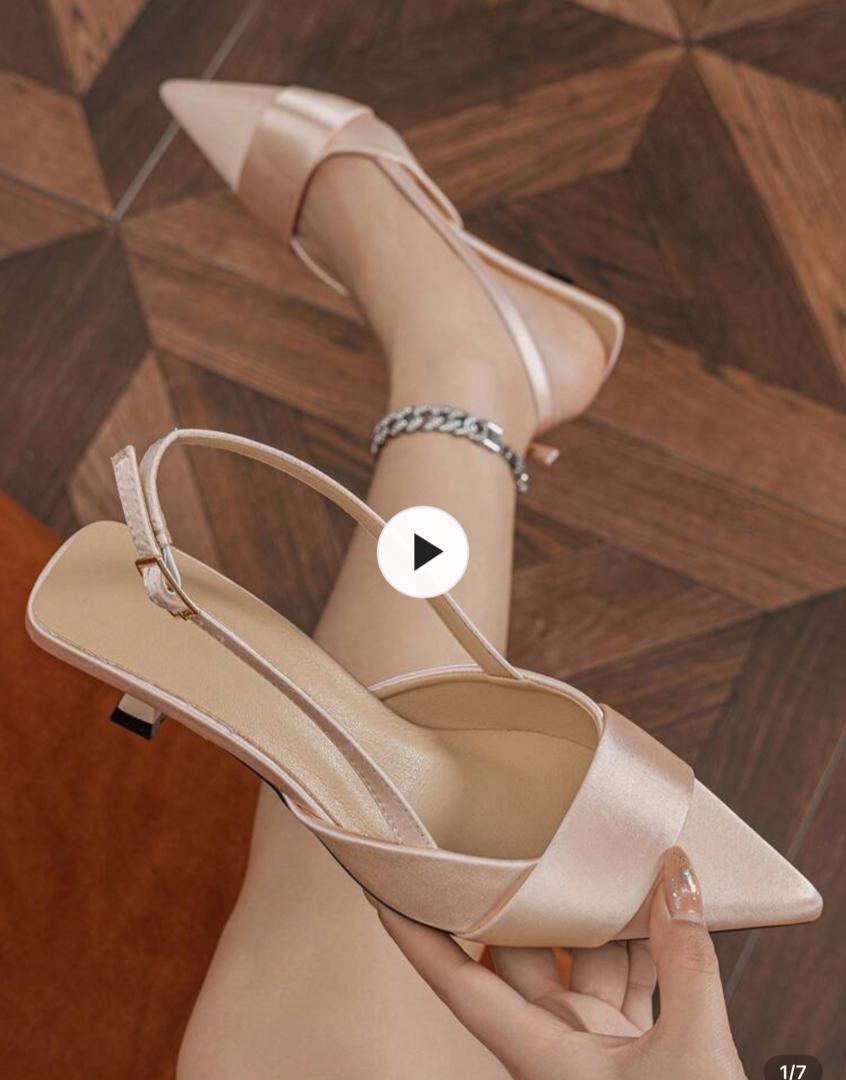 Satin Nude Slingback Heels