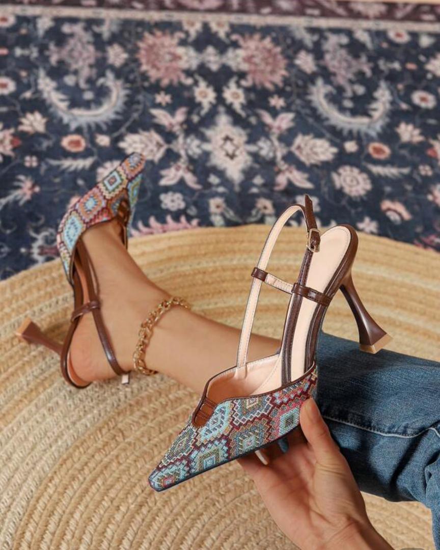 Patterned T-Strap Heels