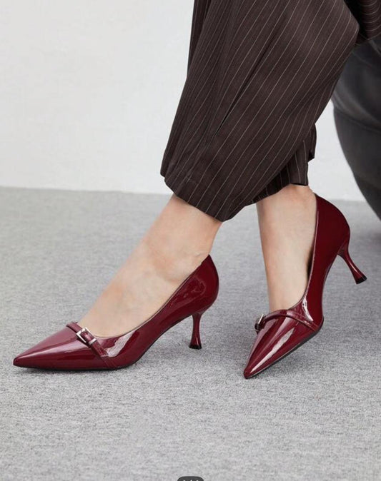 Burgundy Patent Leather Kitten Heels