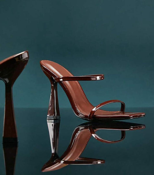 Brown Patent Two-Strap Mules
