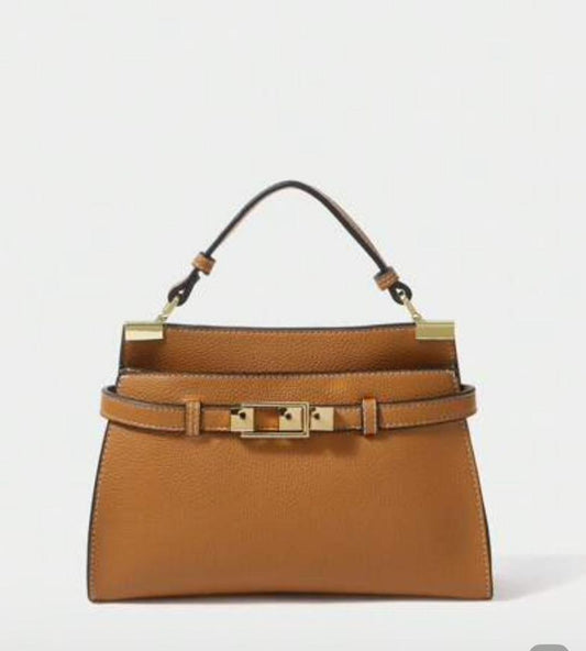 Tan Leather Handbag with Belt Detail