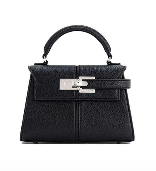 Black Structured Handbag with Silver Lock