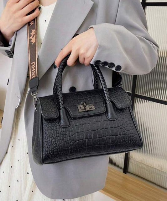 Black Croc-Embossed Handbag