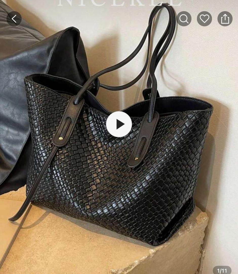 Black Woven Leather Tote