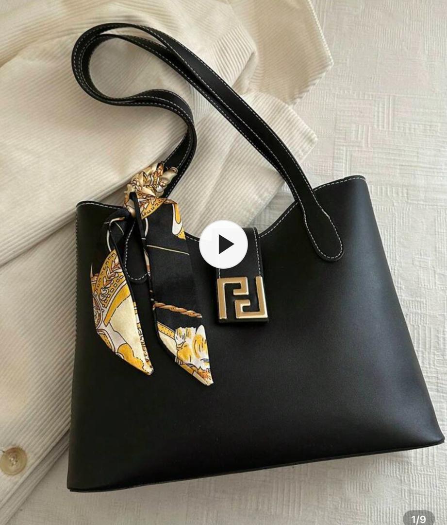 Black Tote with Decorative Scarf
