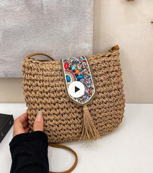 Boho Beaded Flap Crossbody Bag