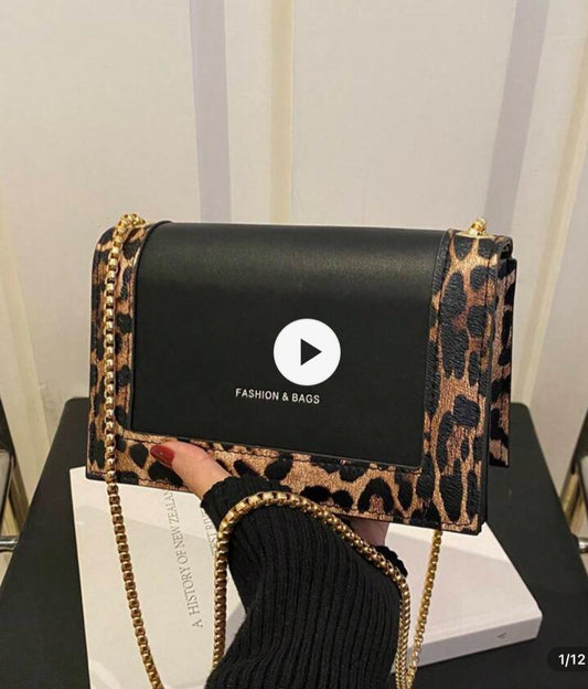 Leopard Print Chain Clutch